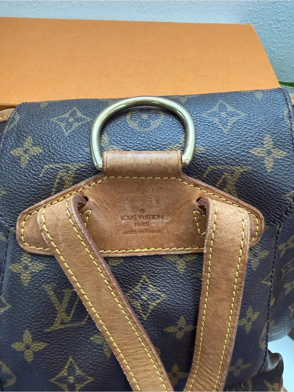 Louis Vuitton Monogram Canvas Drawstring Backpack with Tan Trim